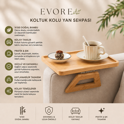 Evore™ Bambu Dikdörtgen Koltuk Kenarı Sehpası | Devrilmeyen Koltuk Kol Sehpası