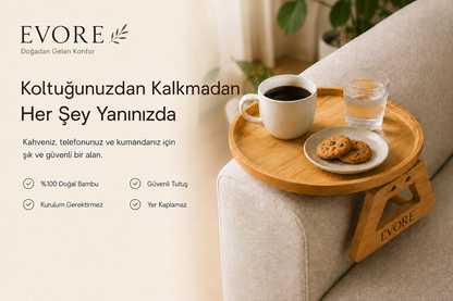 Evore™ Bambu Koltuk Kenarı Sehpası | Devrilmeyen Koltuk Kol Sehpası