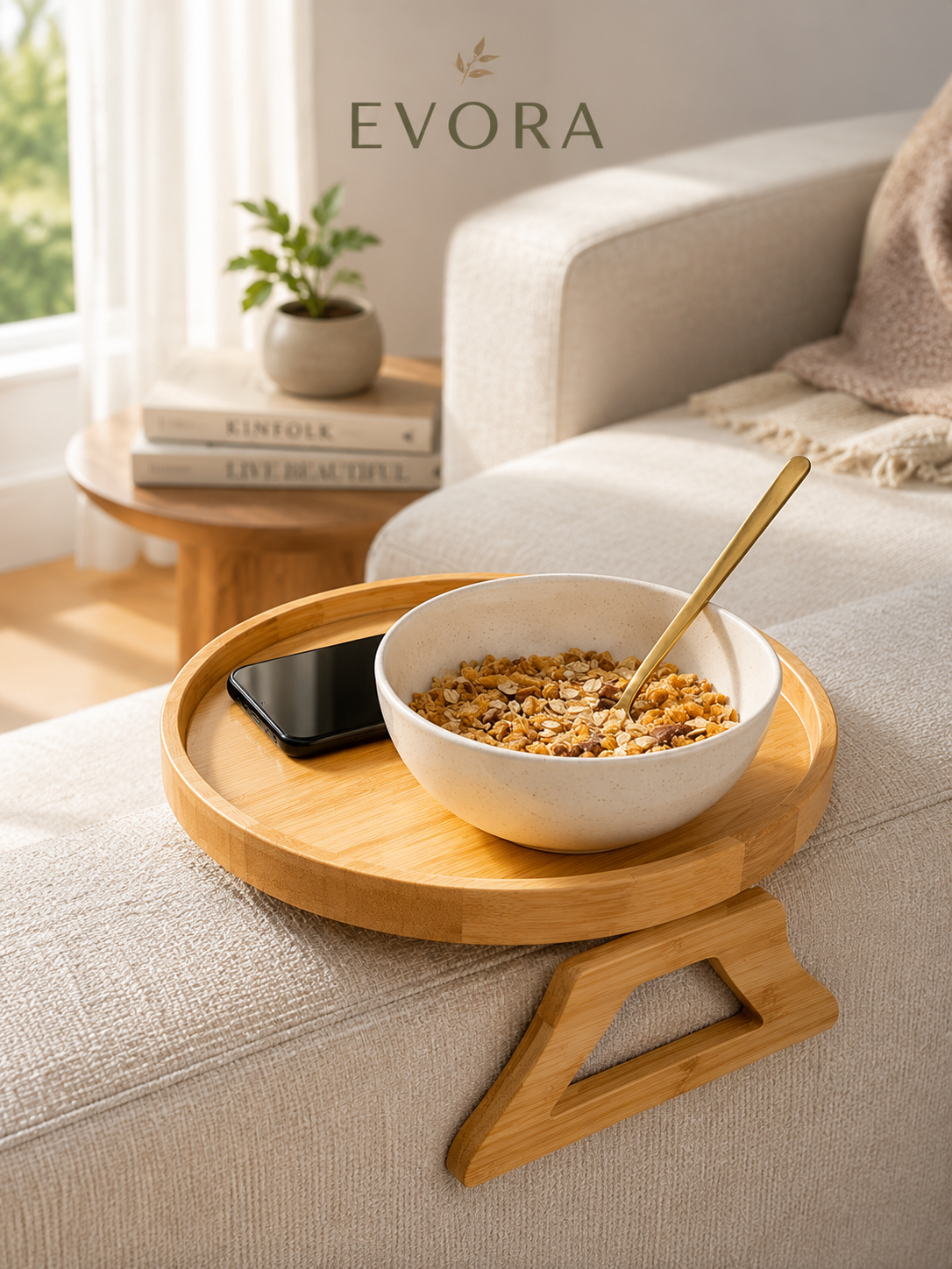 Evore™ Bambu Koltuk Kenarı Sehpası | Devrilmeyen Koltuk Kol Sehpası